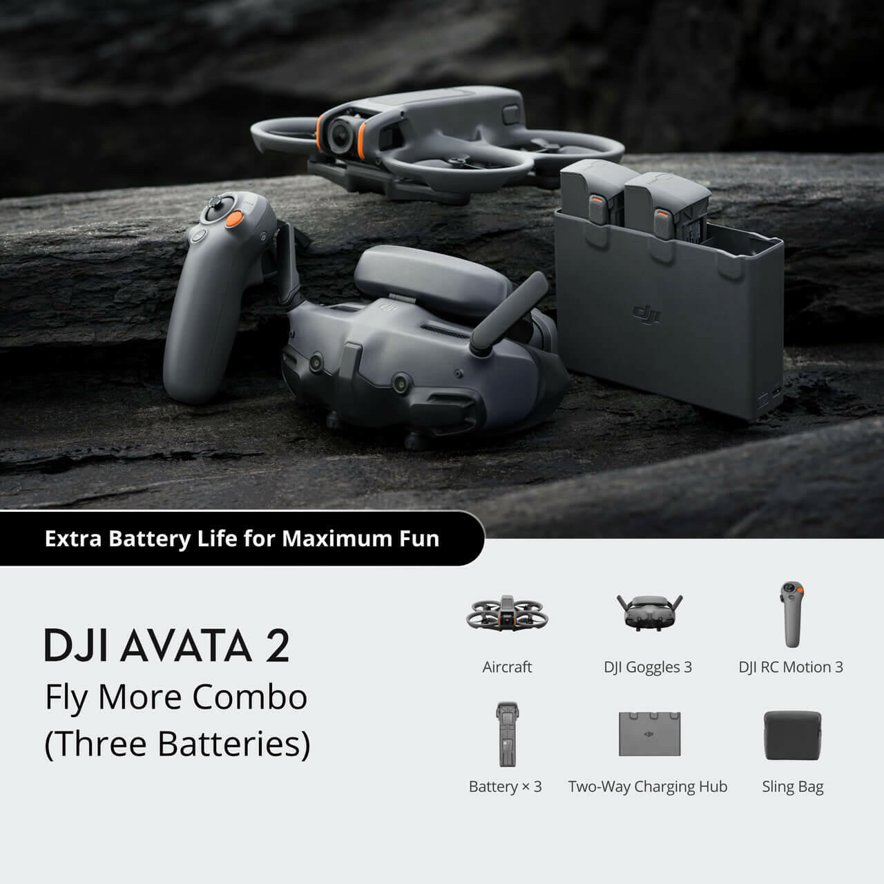 DJI Avata 2 Fly More Combo (ثلاث بطاريات) – أطلق العنان لزمن طيران غير محدود.