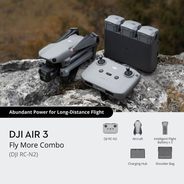 DJI Air 3 Fly More Combo مع وحدة تحكم DJI RC-N2 – طائرة درون متطورة مع بطارية متدرجة وتصوير ممتاز 